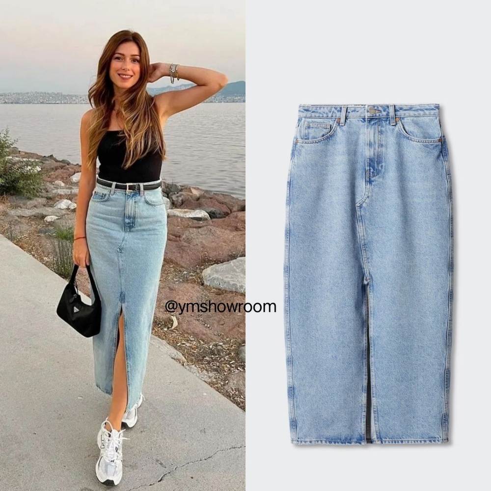 MANGO Light Blue Denim Maxi Skirt NWT! - Picture 3 of 8